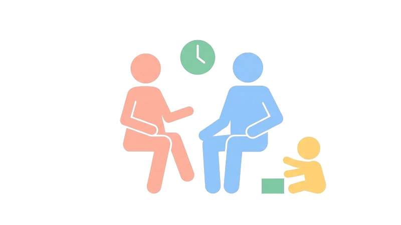 夫婦で話し合いながら子どもが遊ぶ様子