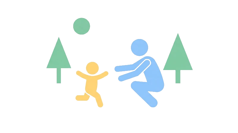 外遊びで父親と走る子ども